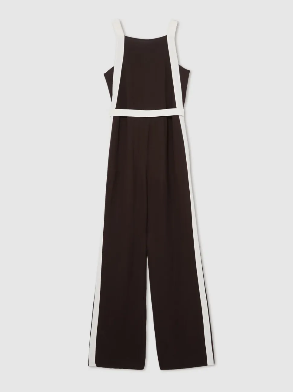 Chocolade/Crème - Reiss Salma Colourblock Wide Leg Belted Jumpsuit