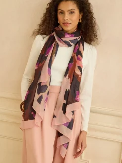 Chocolate and Pink Leo Print - Love & Roses Lightweight Scarf