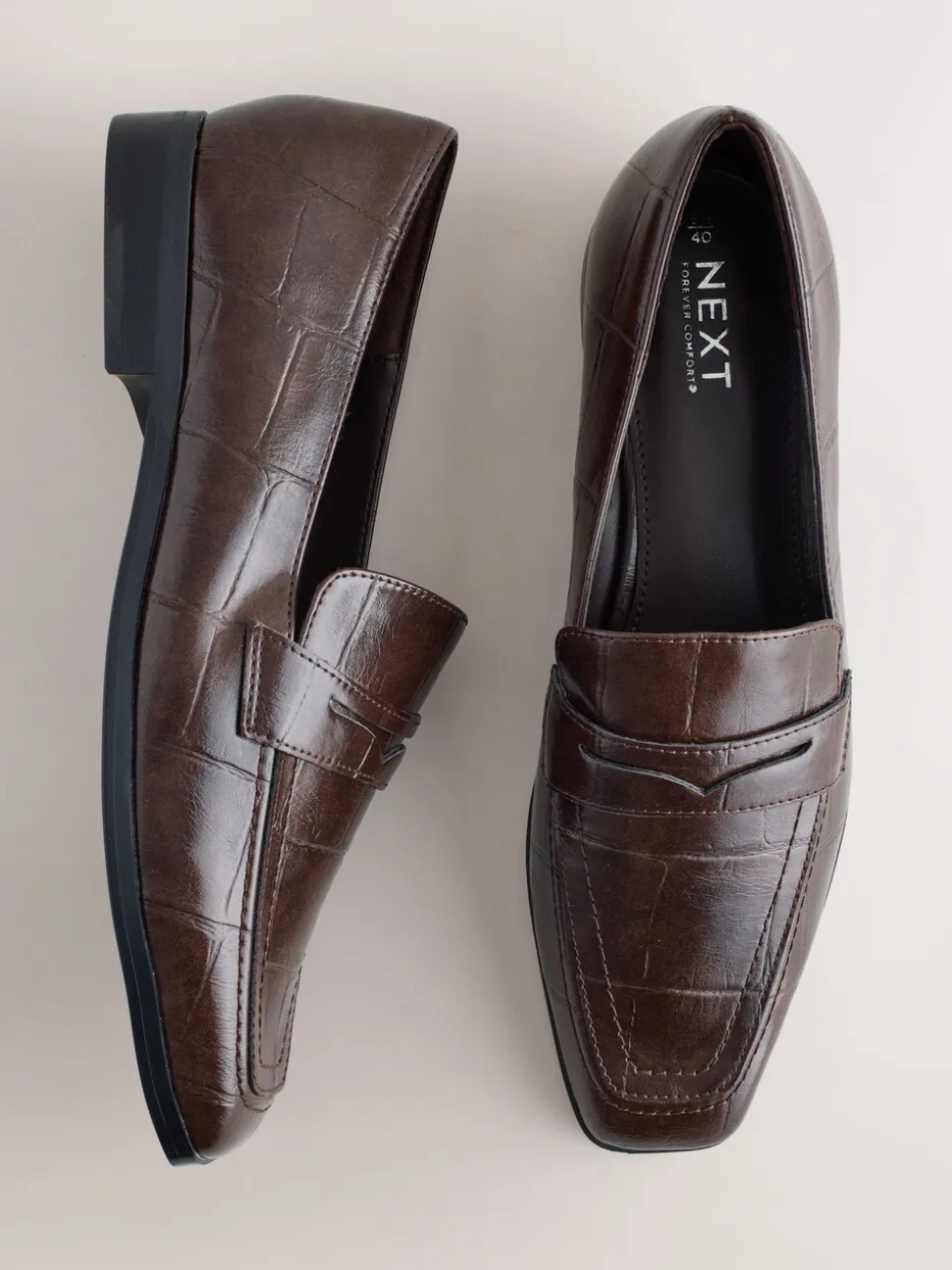 Chocolate Brown Croc Effect - Forever Comfort® - Loafers met vierkante neus