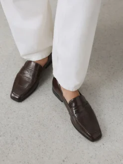 Chocolate Brown Croc Effect - Forever Comfort® - Loafers met vierkante neus