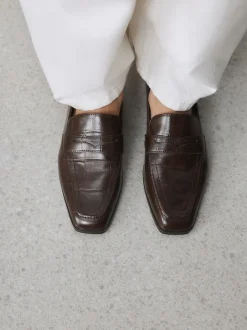 Chocolate Brown Croc Effect - Forever Comfort® - Loafers met vierkante neus