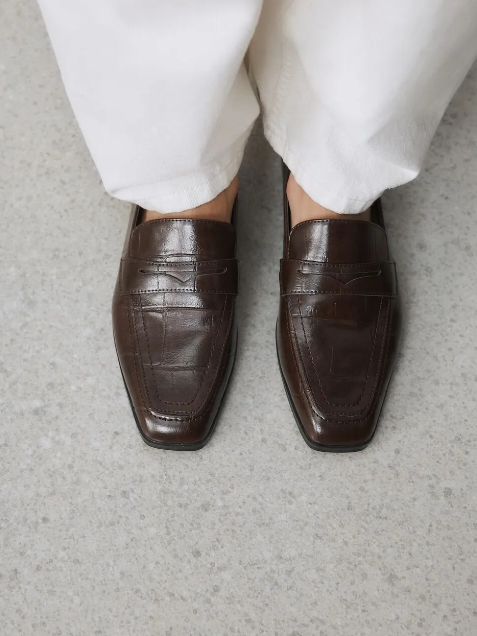 Chocolate Brown Croc Effect - Forever Comfort® - Loafers met vierkante neus