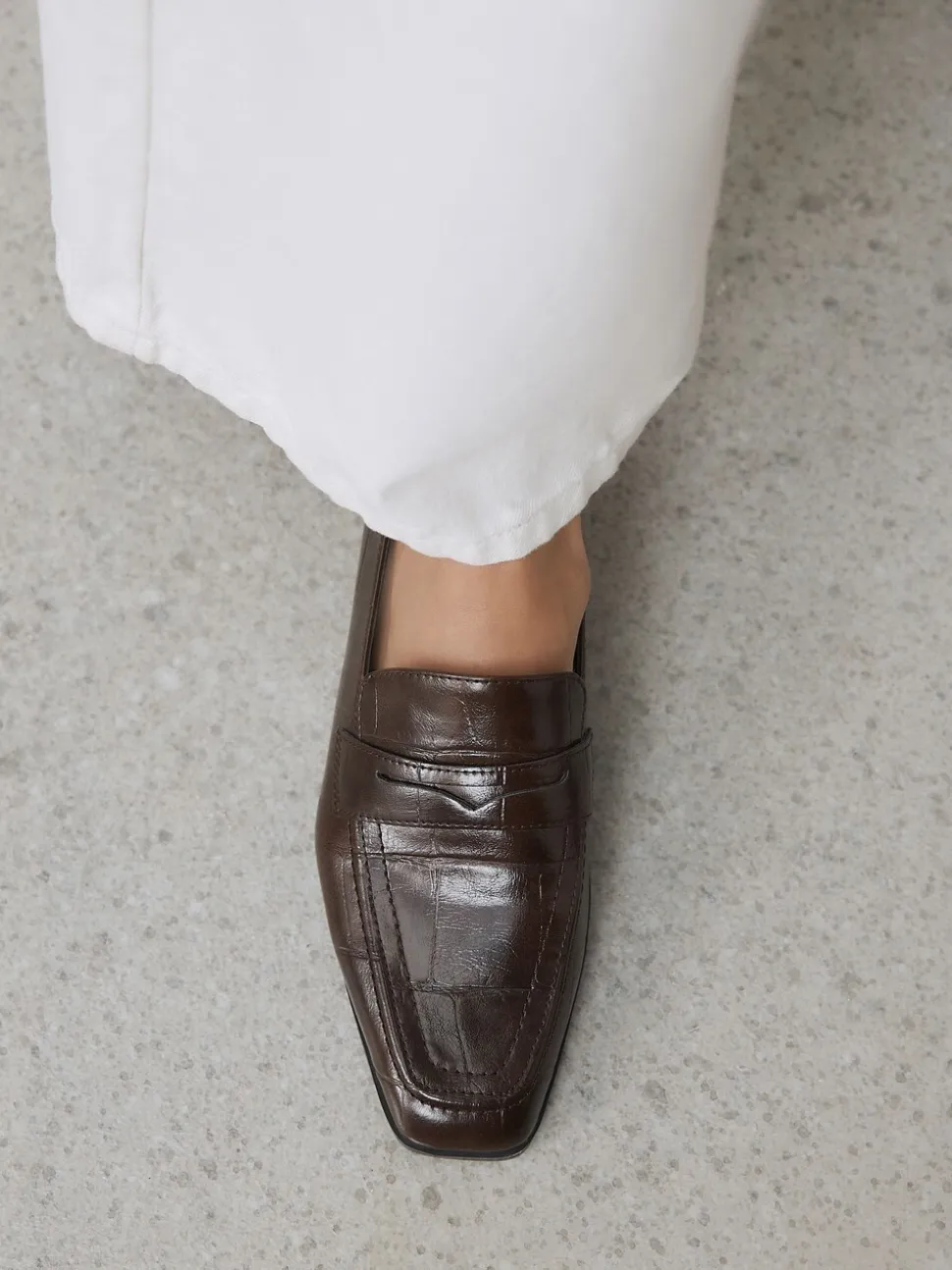 Chocolate Brown Croc Effect - Forever Comfort® - Loafers met vierkante neus