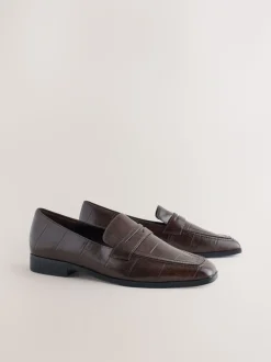 Chocolate Brown Croc Effect - Forever Comfort® - Loafers met vierkante neus