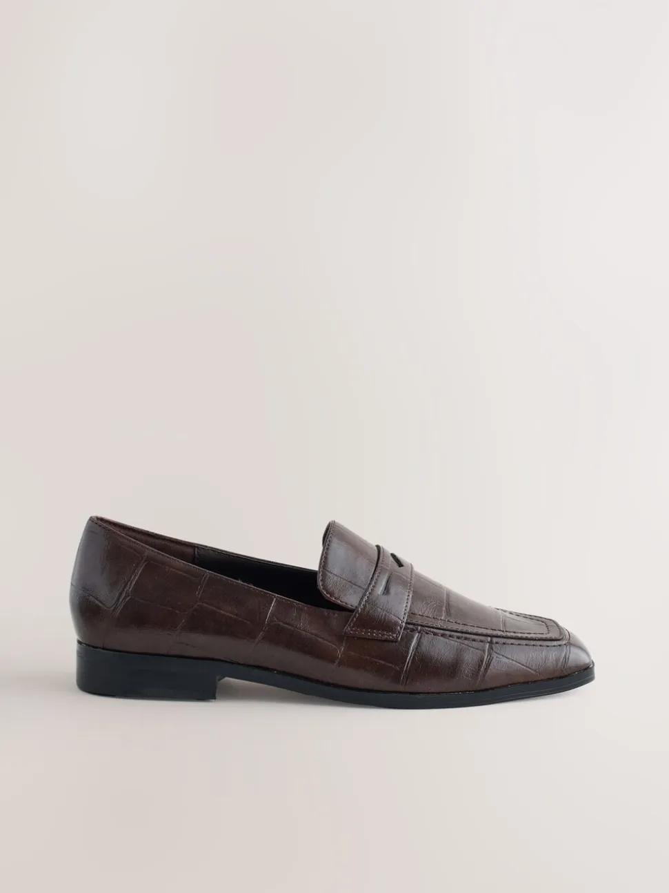 Chocolate Brown Croc Effect - Forever Comfort® - Loafers met vierkante neus