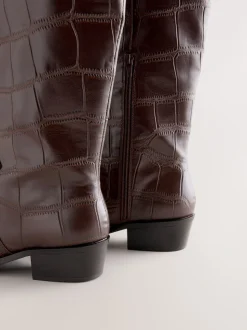 Chocolate Brown Croc Embossed - Forever Comfort® Chisel Toe Knee High Boots
