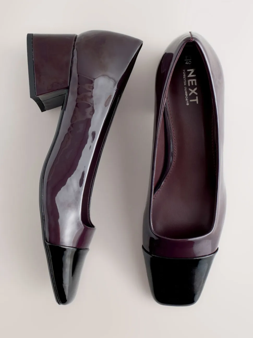 Chocolate Brown Patent - Forever Comfort® Toe Cap Low Block Court Heels