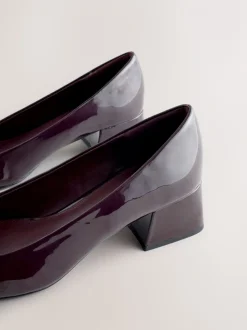 Chocolate Brown Patent - Forever Comfort® Toe Cap Low Block Court Heels