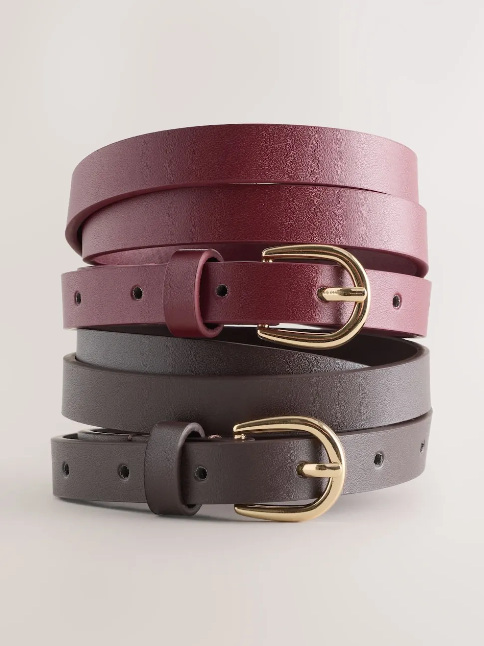 Chocolate Brown/Berry - PU Skinny Riemen 2 Pakket