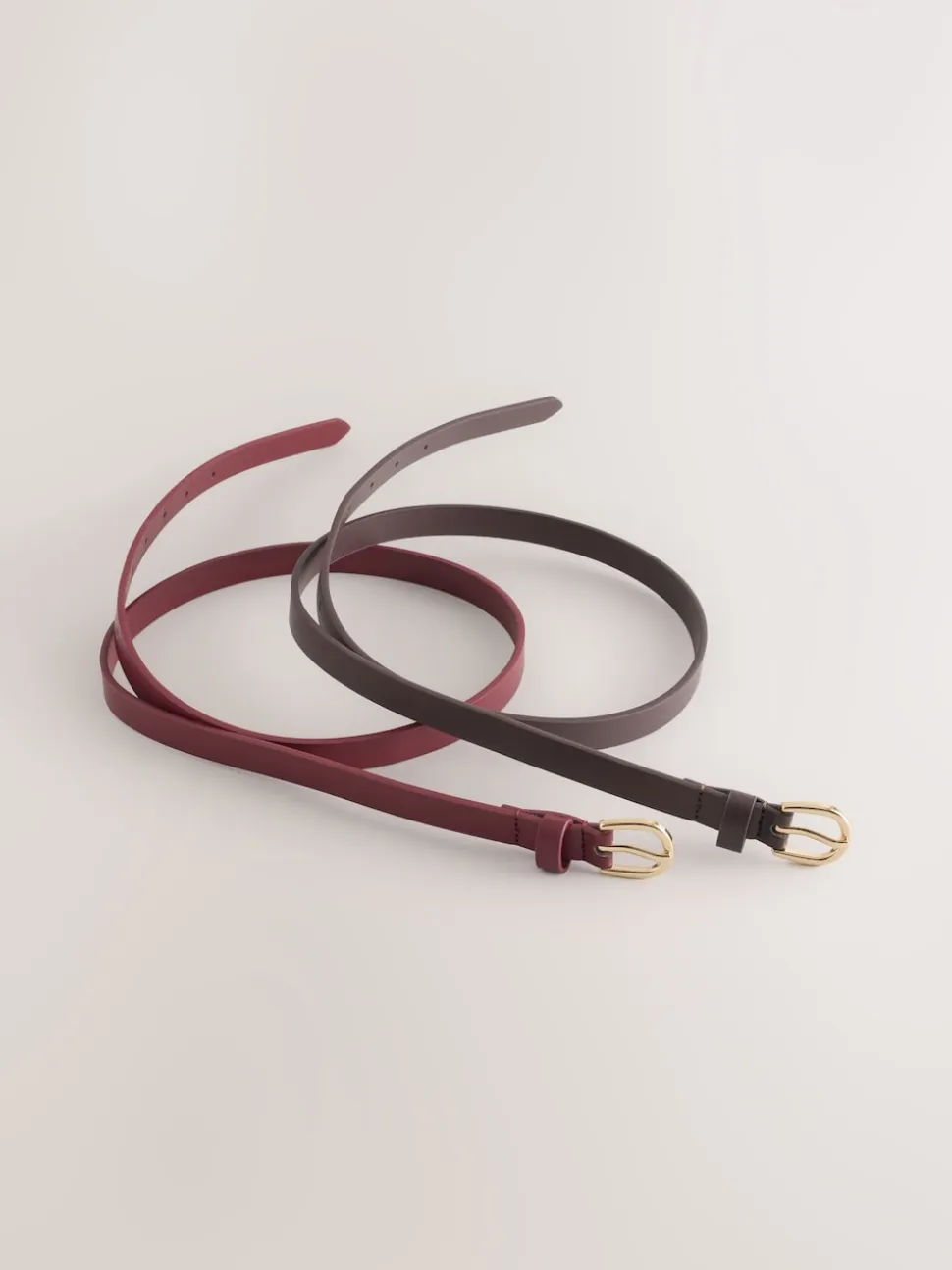 Chocolate Brown/Berry - PU Skinny Riemen 2 Pakket
