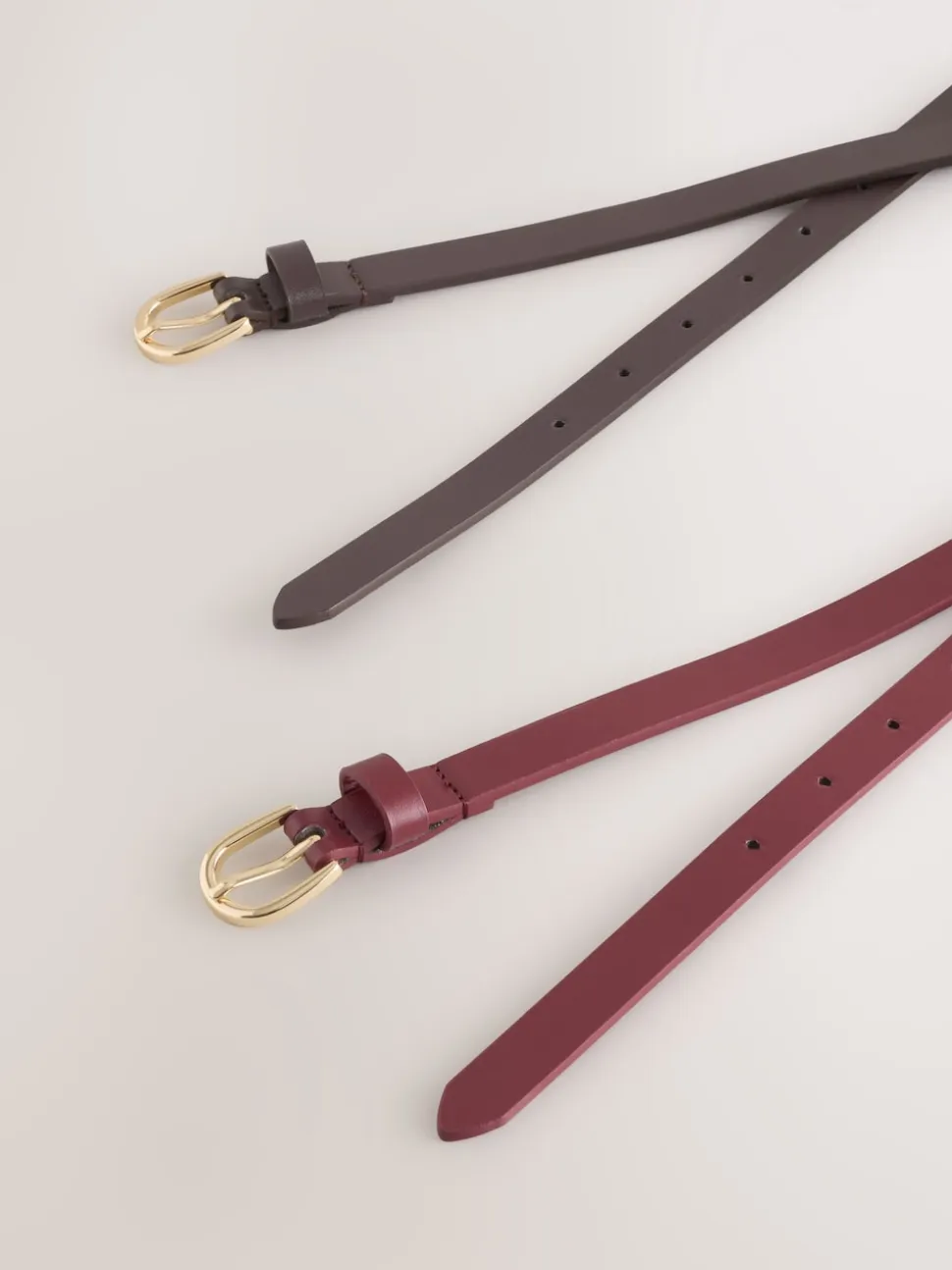 Chocolate Brown/Berry - PU Skinny Riemen 2 Pakket