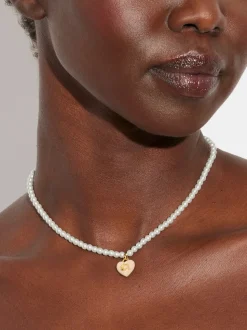 COACH Signature Heart Pearl Choker Necklace