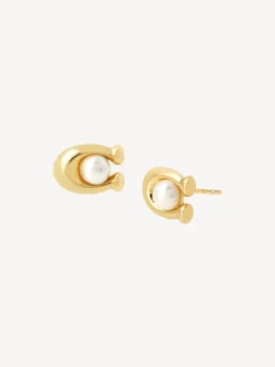 COACH Tone Signature oorknopjes met parel