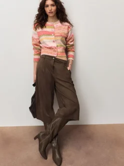 Coral Pink/Orange - Spacedye Knitted Crew Neck Cardigan