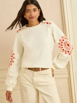 Cream Heart Ric Rac - Love & Roses Embroidered Sweatshirt