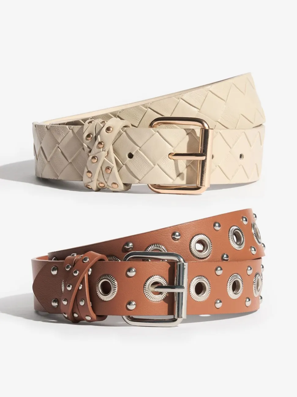 Cream Weave and Tan Stud - Lipsy Belts 2 Pack