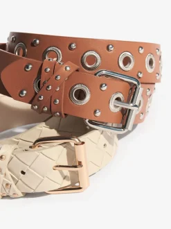 Cream Weave and Tan Stud - Lipsy Belts 2 Pack