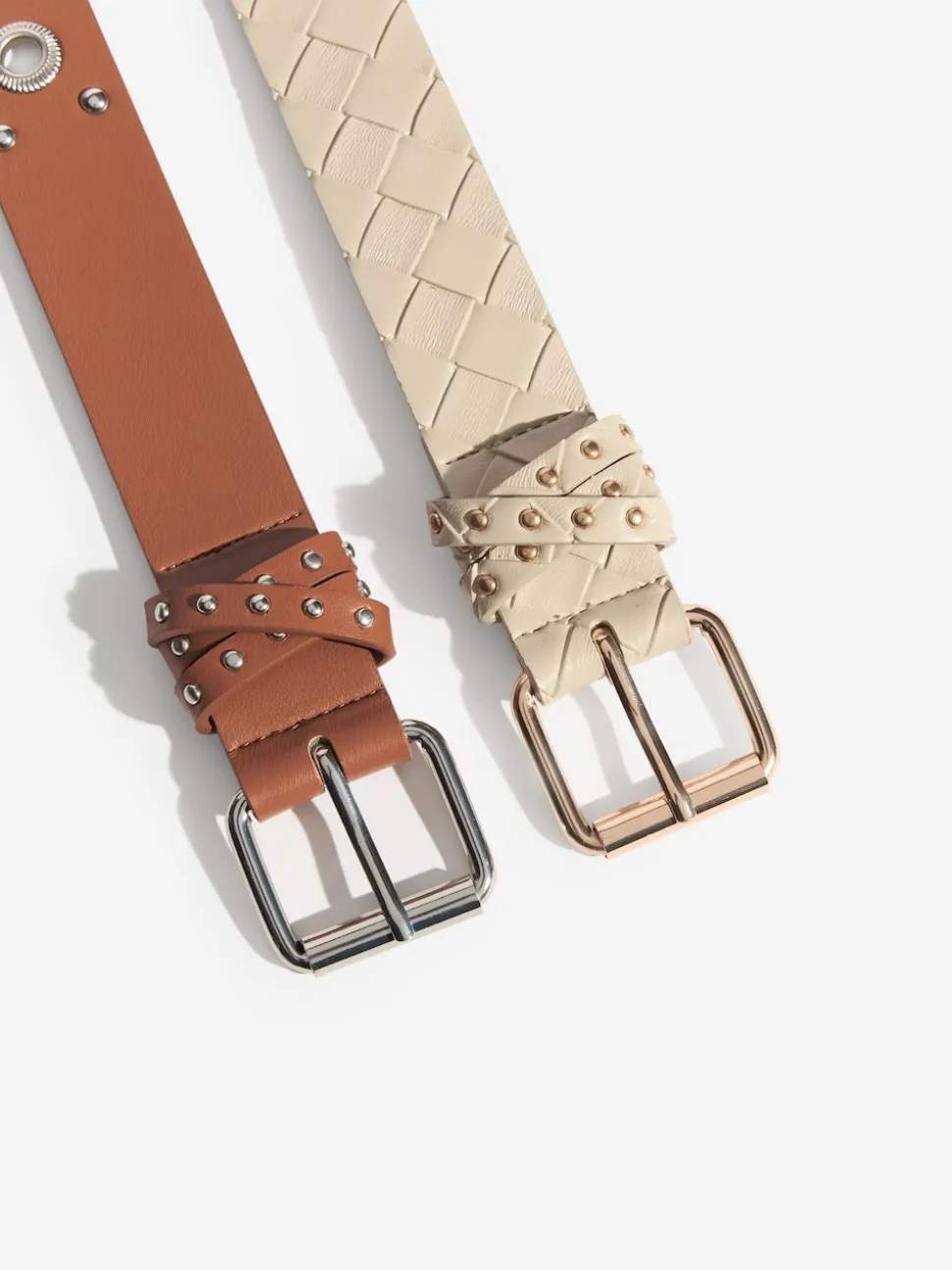 Cream Weave and Tan Stud - Lipsy Belts 2 Pack