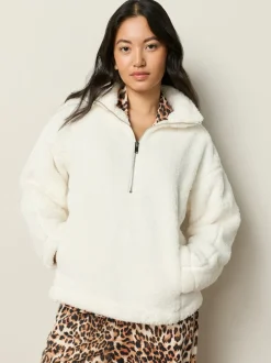 Crème - Borg fleece met korte rits