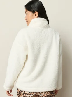 Crème - Borg fleece met korte rits