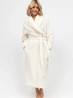 Crème - Cyberjammies Striped Sealskin Fleecy Dressing Gown