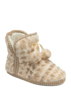 Crème - Dunlop Faux Bootie Pom Pom Slippers