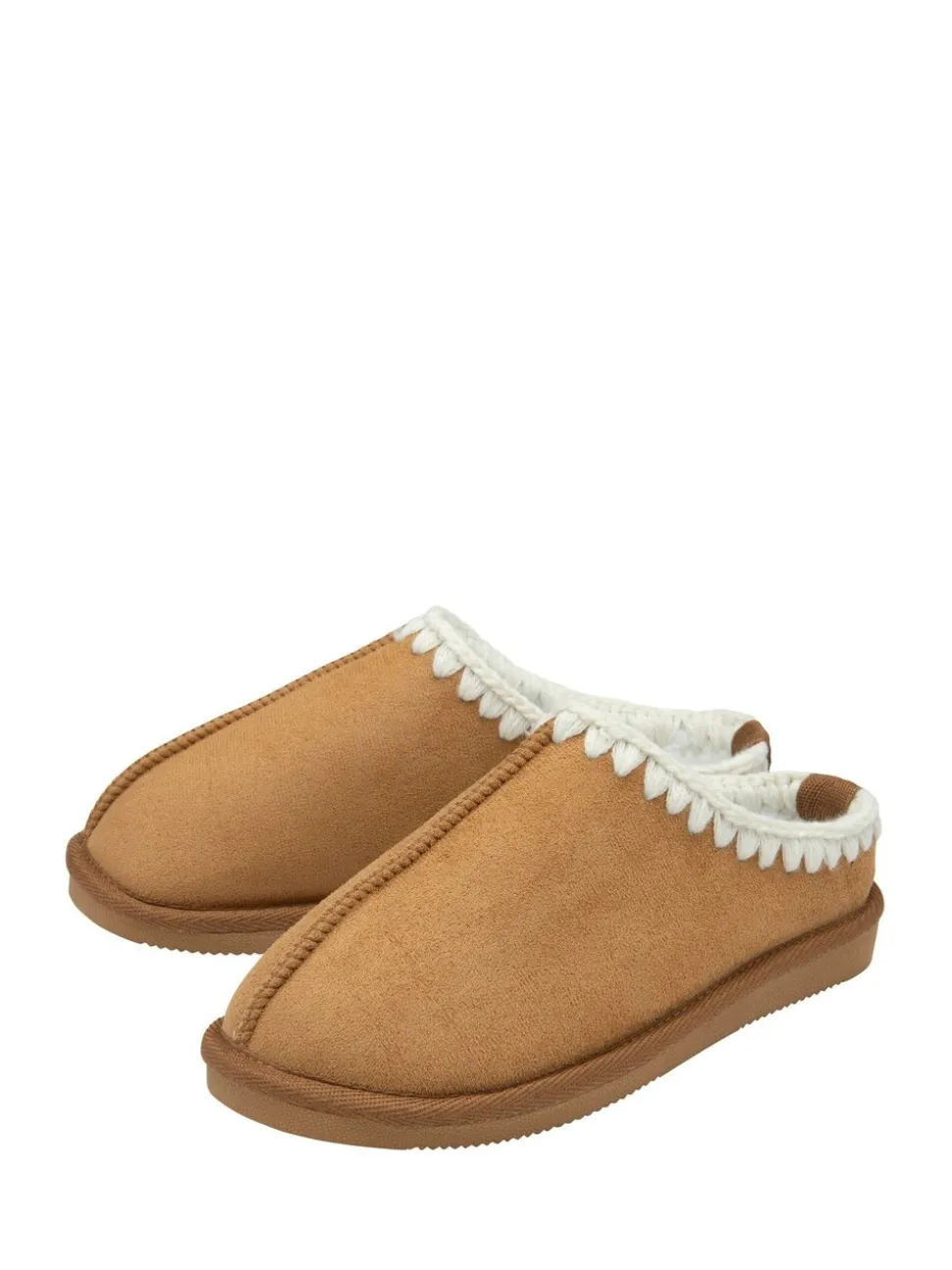 Crème - Dunlop Faux Suede Whipstitch Mule Slippers