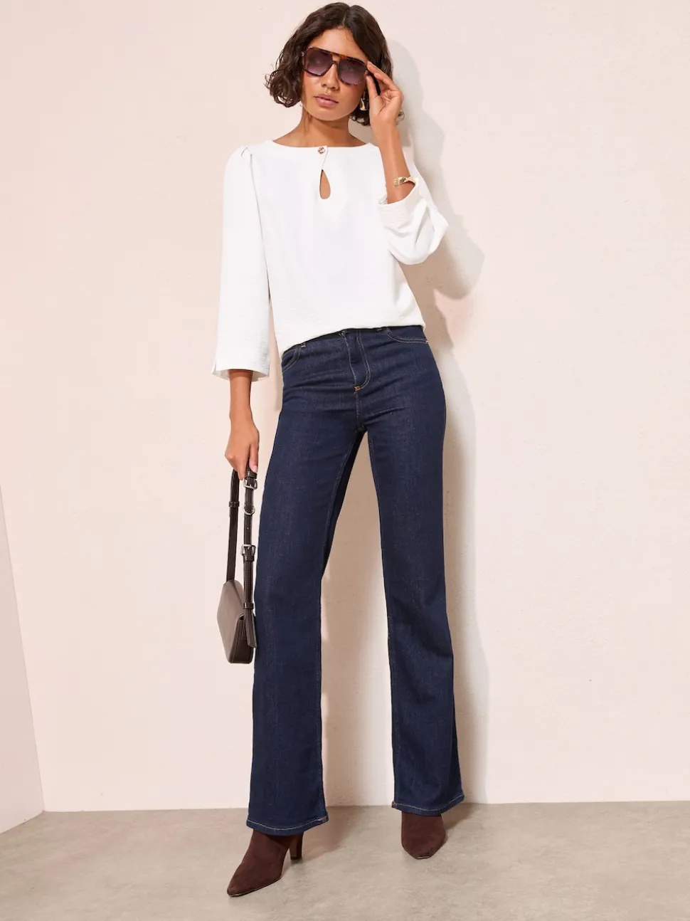 Crème - Friends Like These 3/4 Sleeve Keyhole Front Hardware Detail Blouse