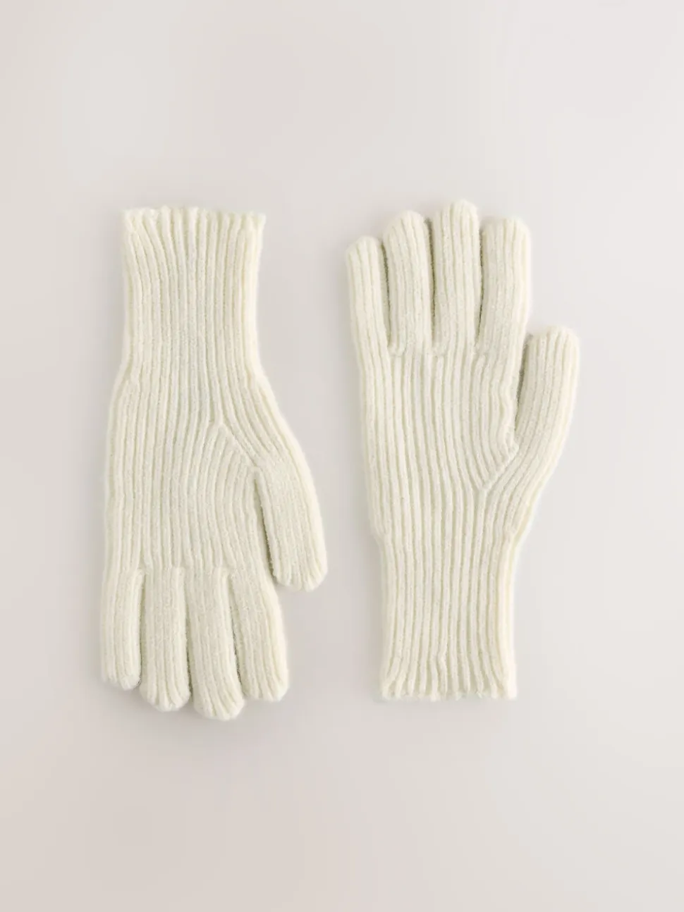Crème - Geribbelde gebreide handschoenen