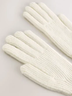 Crème - Geribbelde gebreide handschoenen