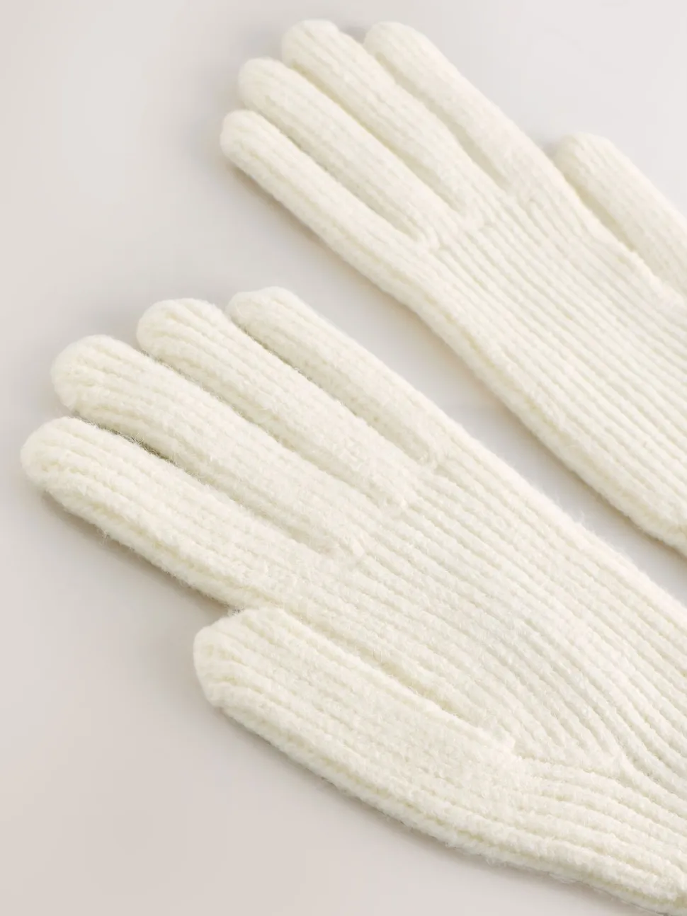 Crème - Geribbelde gebreide handschoenen