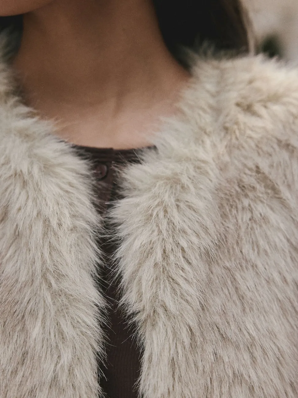 Crème - Gilet van imitatiebont