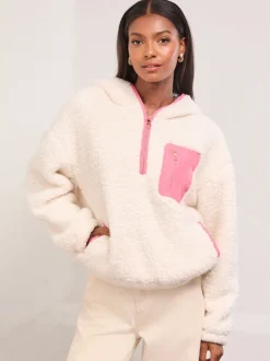 Crème - Lipsy Cosy Borg Half Zip Hoodie