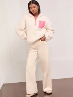 Crème - Lipsy Cosy Borg Half Zip Hoodie