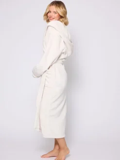 Crème - Loungeable Christmas Ribbon Trim Luxury Fleece Hooded Maxi Robe