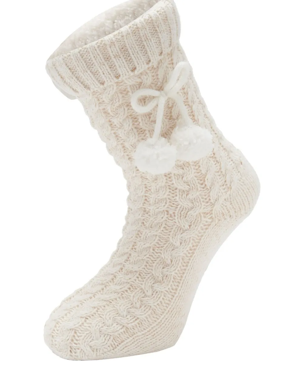 Crème - Pour Moi - Comfortabele gebreide pantoffelsok met kabelpatroon