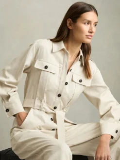 Crème - Reiss Anais utility-jumpsuit met wijde pijpen