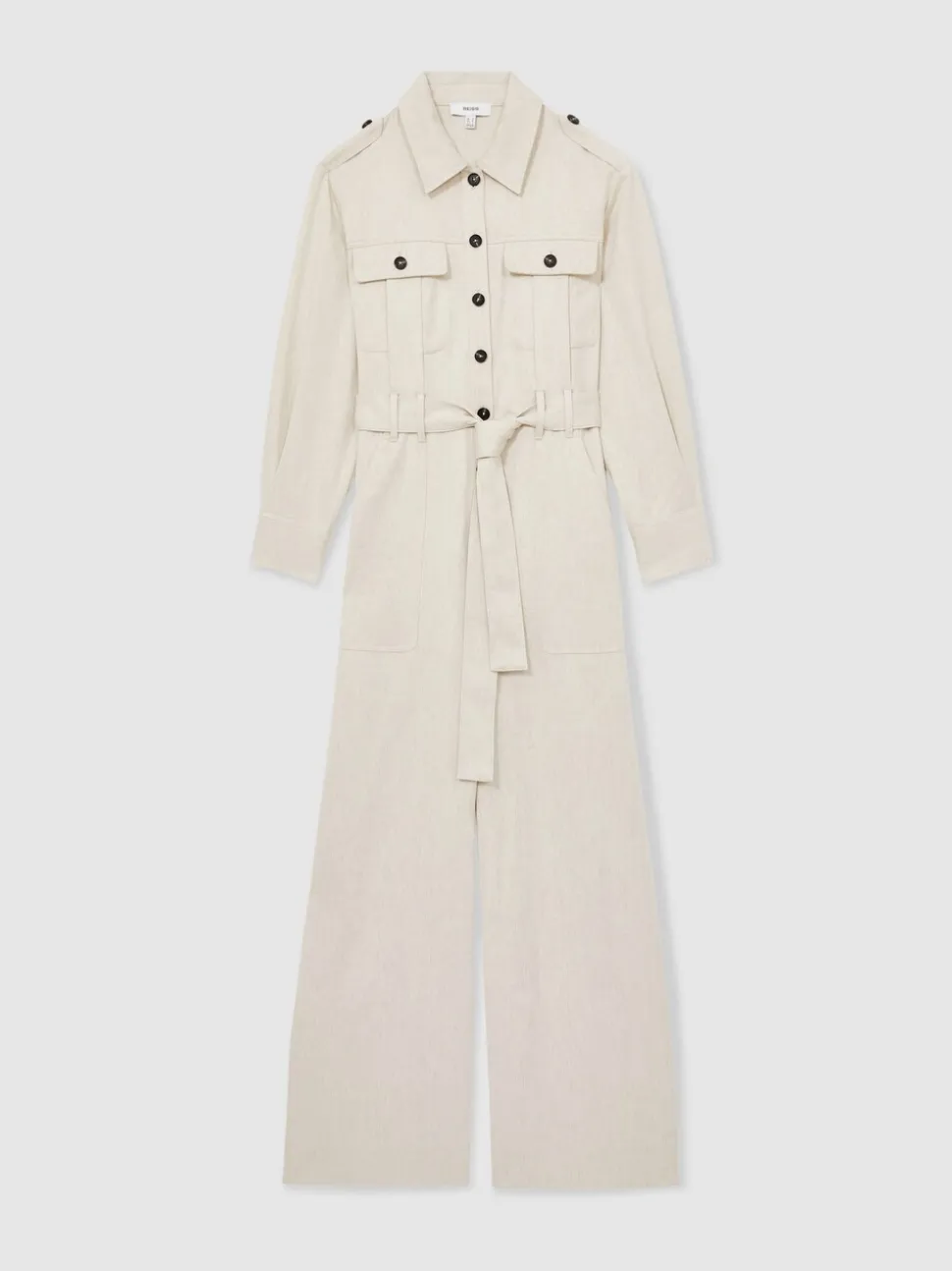 Crème - Reiss Anais utility-jumpsuit met wijde pijpen