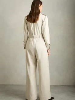 Crème - Reiss Anais utility-jumpsuit met wijde pijpen