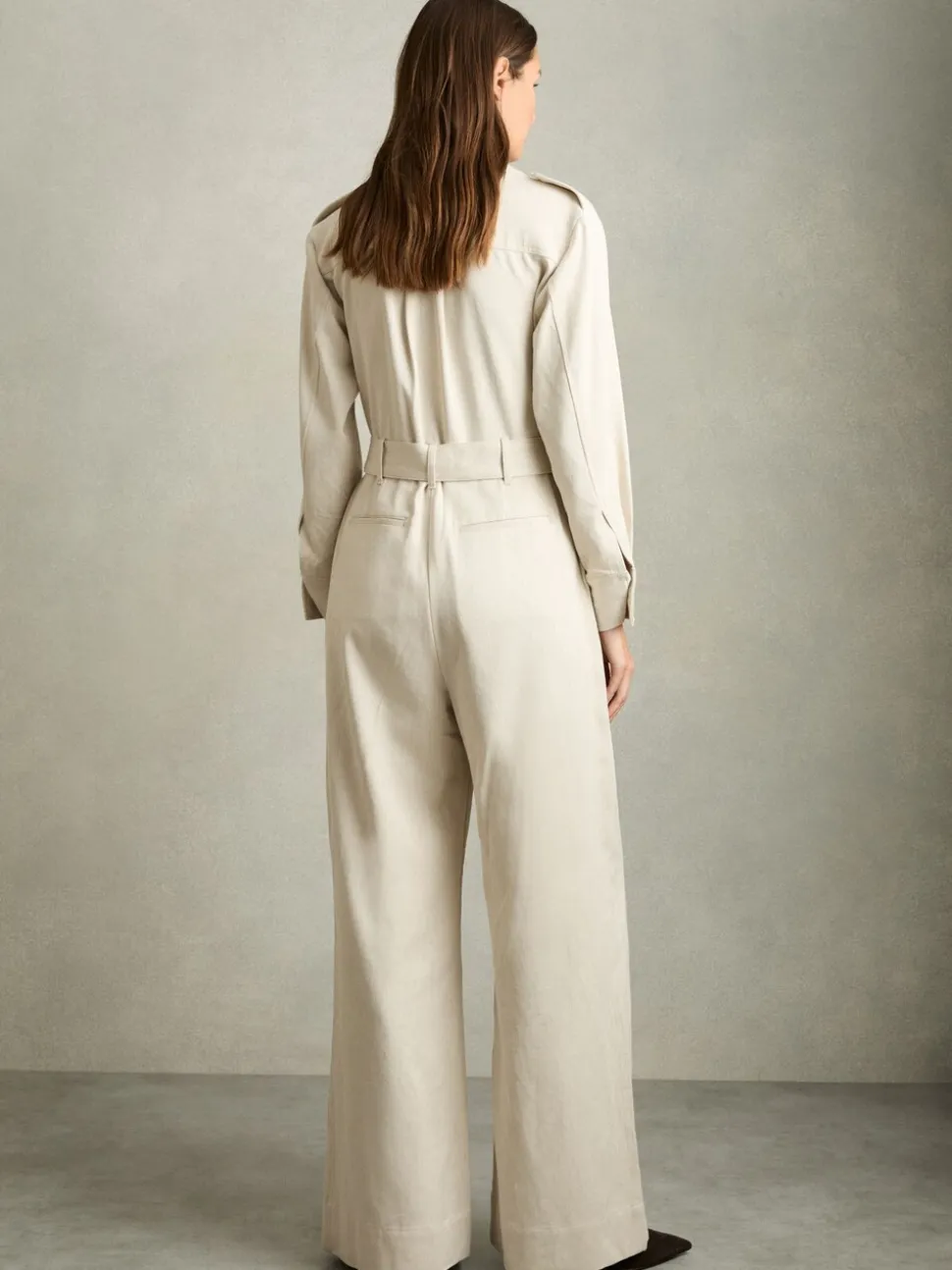 Crème - Reiss Anais utility-jumpsuit met wijde pijpen