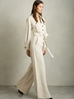 Crème - Reiss Anais utility-jumpsuit met wijde pijpen