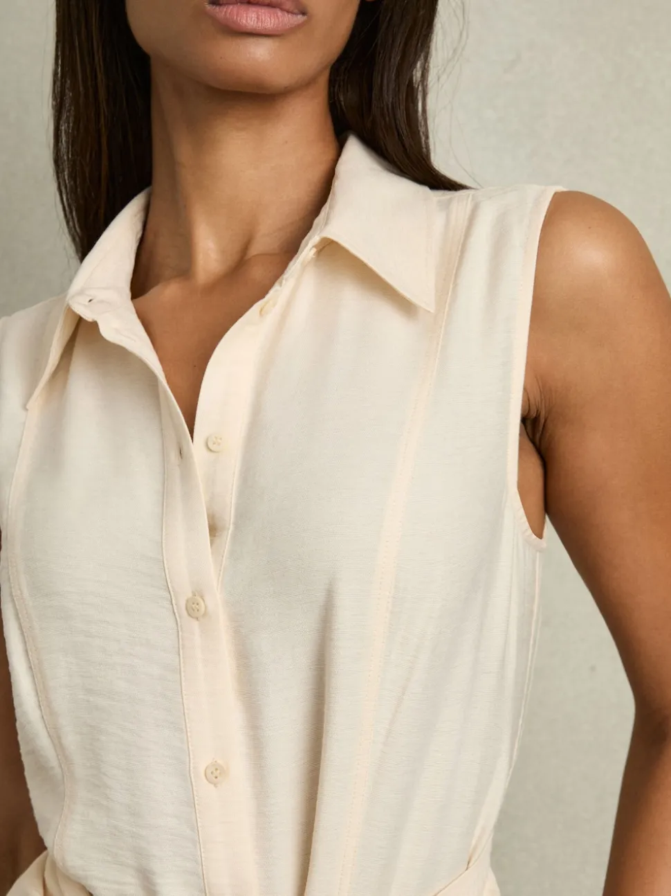 Crème - Reiss Millie strandcover-up speelpakje met ceintuur