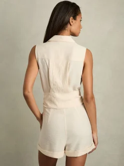 Crème - Reiss Millie strandcover-up speelpakje met ceintuur
