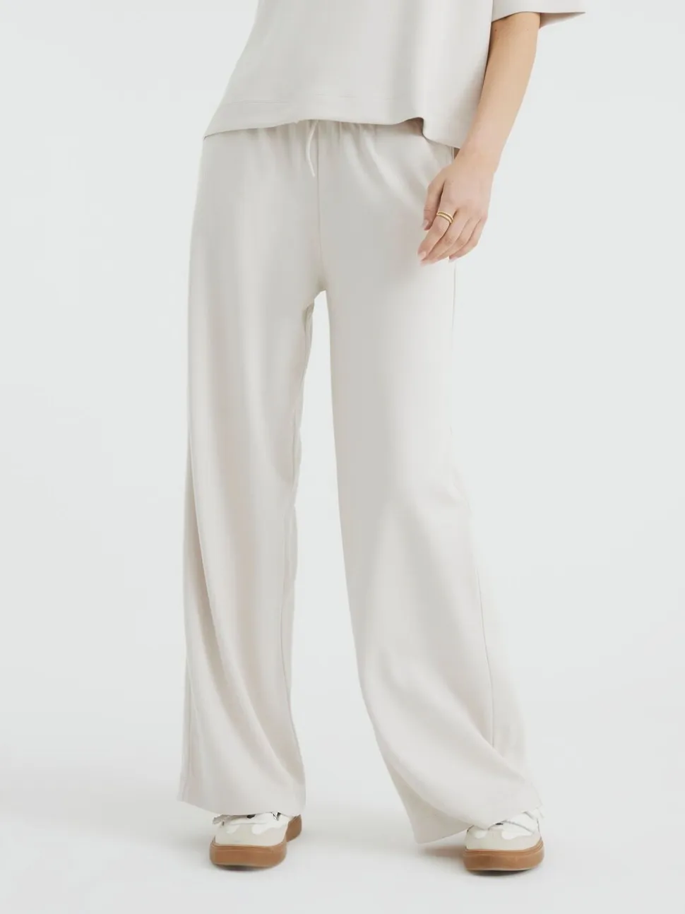 Crème - River Island Premium Wide Leg Joggers