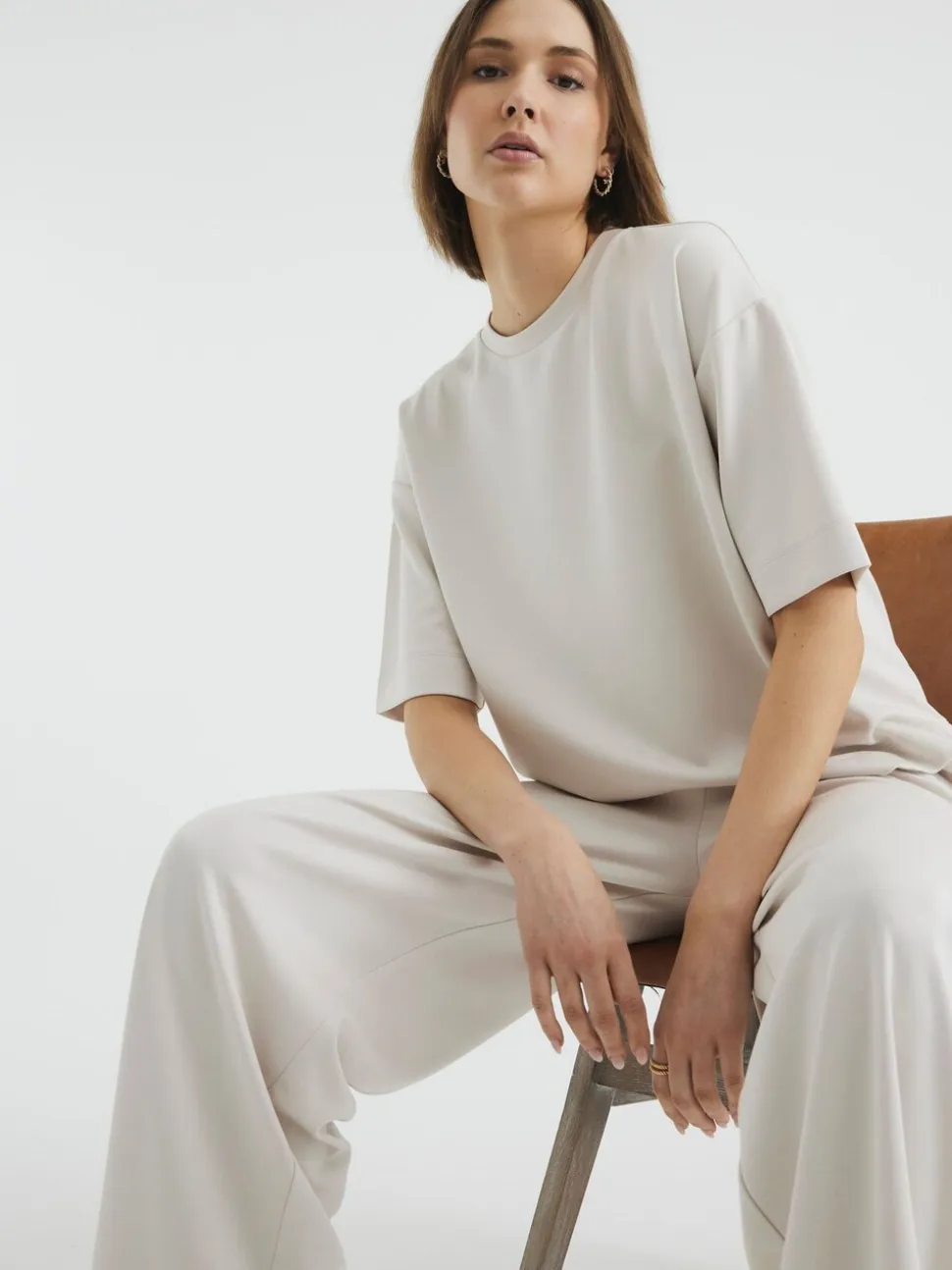 Crème - River Island Premium Wide Leg Joggers