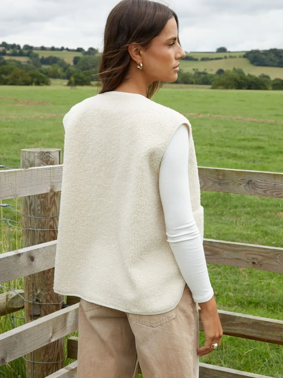 Crème - Threadbare omkeerbaar gilet met borg