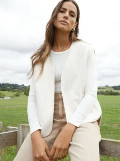 Crème - Threadbare omkeerbaar gilet met borg