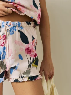 Crème gebloemd - 100% Cotton Vest Short Set Pyjamas