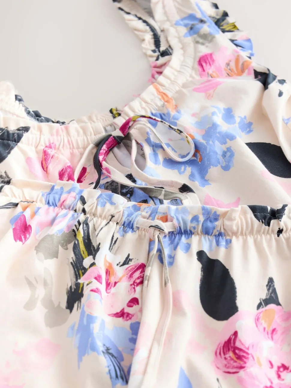 Crème gebloemd - 100% Cotton Vest Short Set Pyjamas