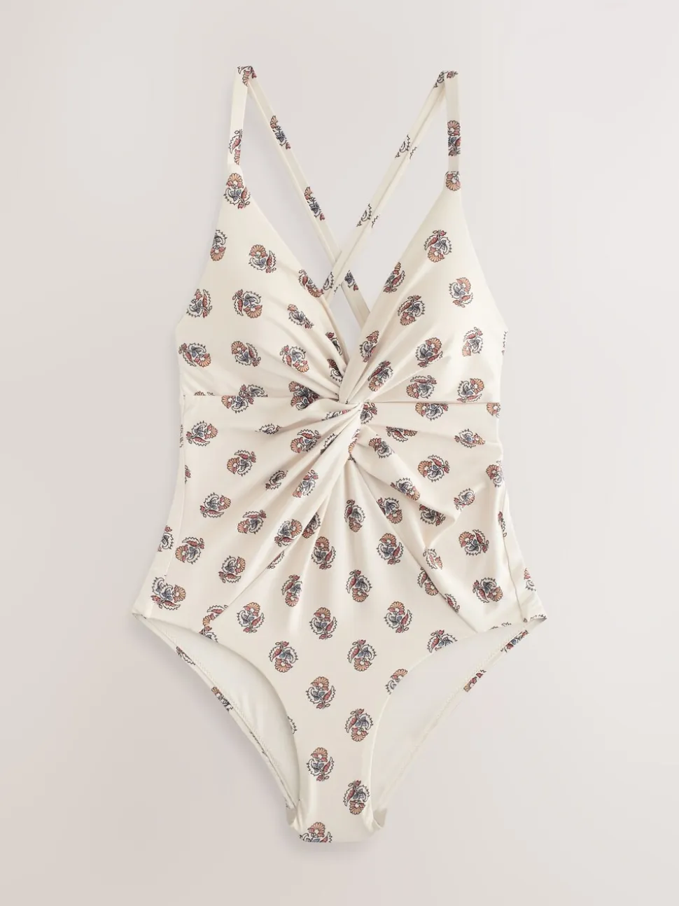 Crème Woodblock - Twist Front Tummy Control Badpak met print